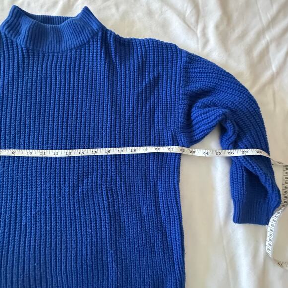 Vintage Blue Chunky Knit Sweater 3/4 sleeve M - Picture 3 of 7